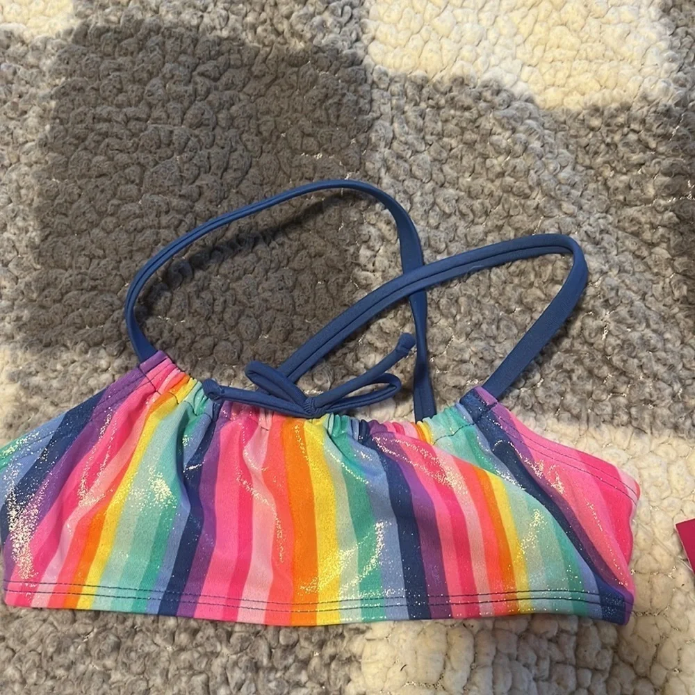 New Girl’s Rainbow Stripe Bikini Size 4/5 SPF 50+ Rashguard NWT